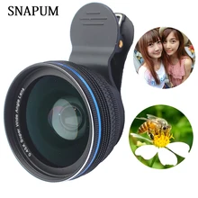 SNAPUM Aluminum Alloys universal Clip cellphone 0.45X  wide angel lenses + 10x macro mobile phone lens for iphone Huawei samsung