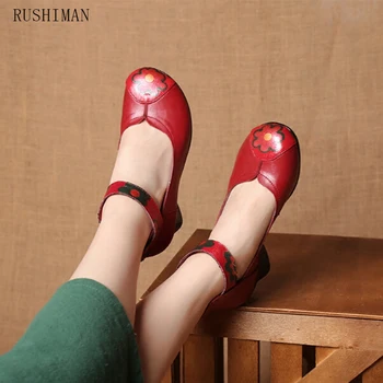 

RUSHIMAN 2018 New Fashion Genuine Leather Woman Shoes Soft Soles Mom Shoes Lazy Mother Pregnant Women Mom Driving Shoes