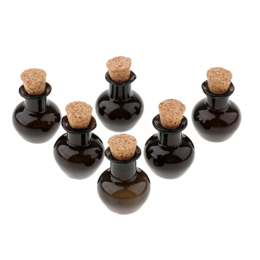 6Pcs Mini Glass Containers Message Vials Wood Stopper Wishing Bottle Glass Jars Ornaments Home Decor