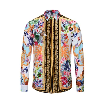 

Mens Hawaiian Shirts Luxury Shirts Chemise Homme Men Women Retro Floral Shirt Male Long Sleeve Print Dress Slim Fit Party Shirt