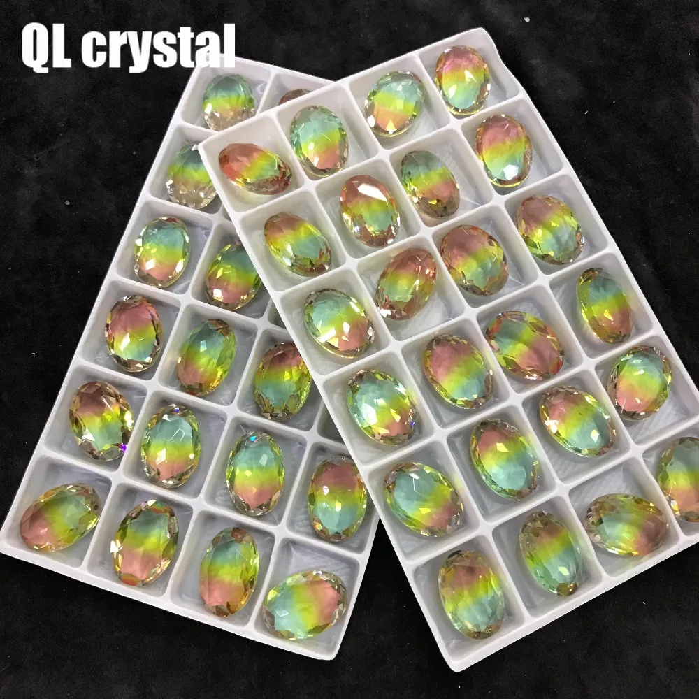 

QL Crystal Tourmaline Glass Crystal 13x18mm Oval Pointback Fancy Stone for DIY garment bags shoes Jewelry accessory