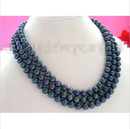 

Free shipping >>>>>>20" 3rows Natural 8mm Round Black Pearl Necklace