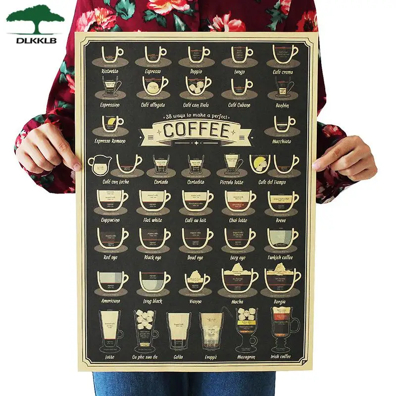 Кофе пиво оружие вино коллекция плакат для кафе-баров Кухня Декор плакаты Украшение Винтаж Плакат Ретро 51*35 см наклейки на стену - Цвет: As show