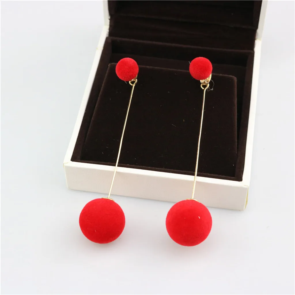 Diomedes Sweet Simple High Quality Size Ball Long Double-Faced Plush Ball Tassel Earrings Female Jewel Summer Hot 19MAR08