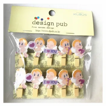 

10 Pcs/Set Cute Cupid Angel Wooden Clip Photo Clips Party Decoration Clip with Hemp Rope