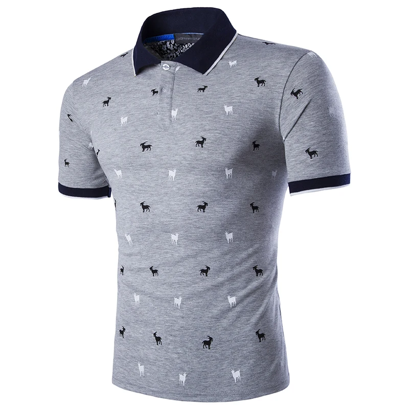 Rrive Men Buttons Short Sleeve Summer Print Business Lapel Polo Shirts