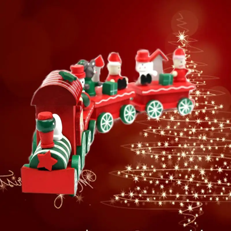 Новый 4 шт. деревянный Рождественский поезд для украшения подарок