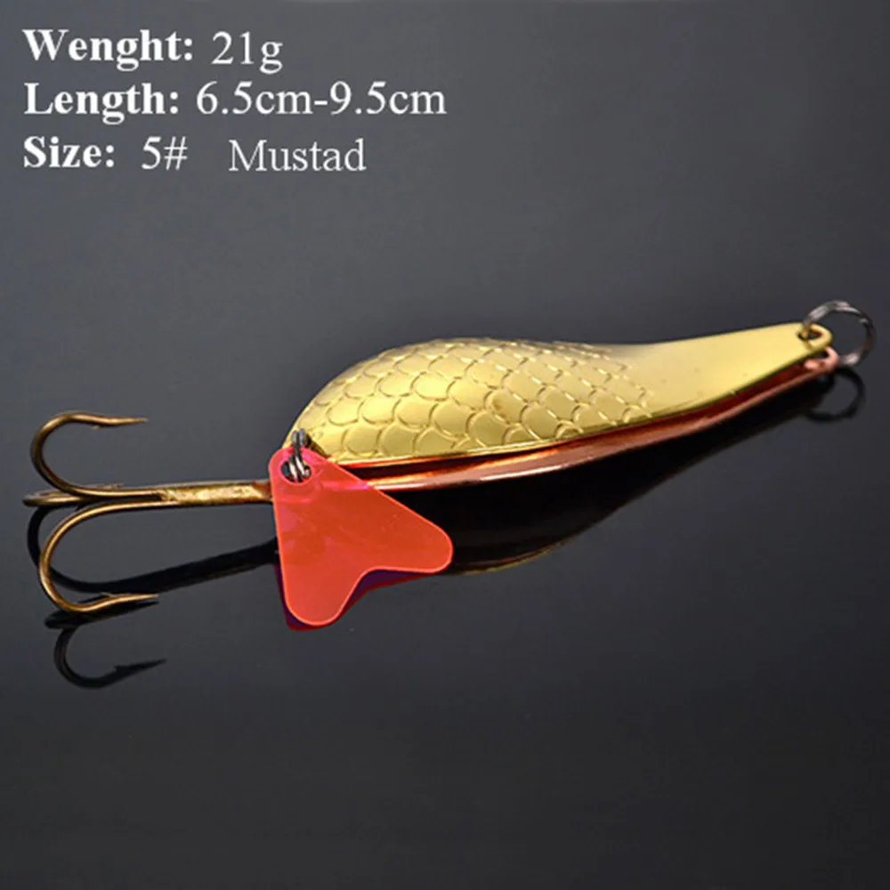 

FISH KING 1PC Metal Spinner Fishing Lure Hard Baits Spoon 6.5cm/21g With 5# Mustad Hook Sequin Paillette Wobbler Pesca Tackle