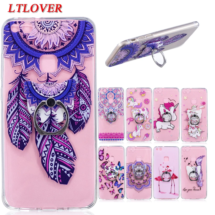 Case For Huawei P10 Lite Phone Protective Cases Soft Transparent Silicone Finger Ring Back Cover |