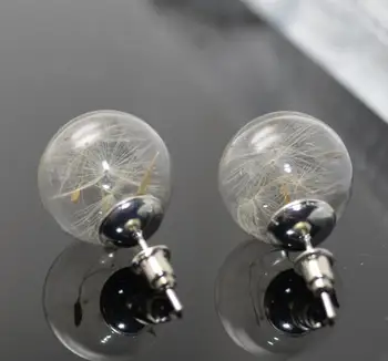 

Wholesale 100pcs The dandelion Dry Flower Glass Vial Stud Earring Glass Bubble Ball Earring Wish Glass Bottle Stud Earring