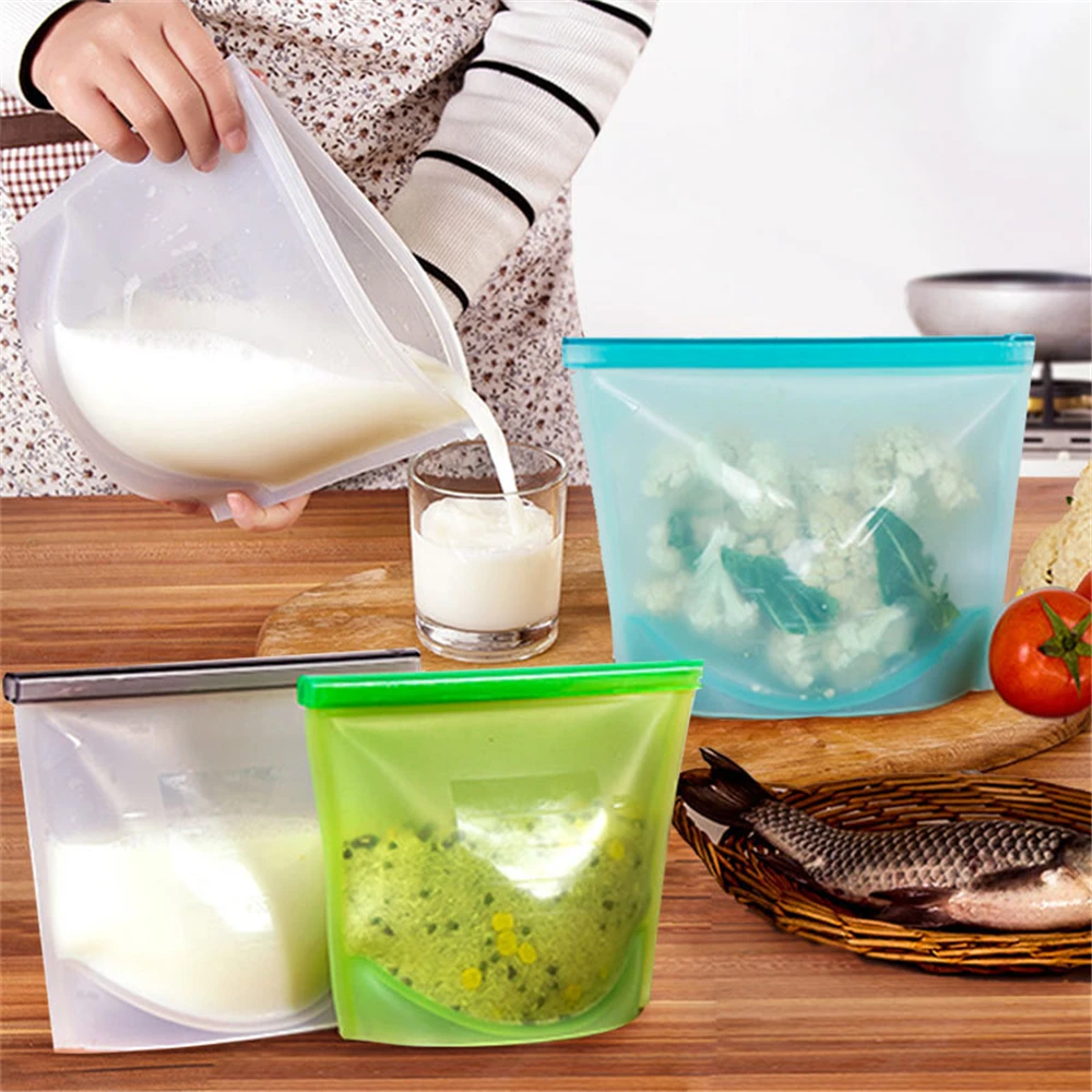 

1000ML Home Food Grade Silicone Lock Fresh Freezer Bag Kitchen Organizer Gadget Food Sealing Storage Bag Kitchen Cooking Tools