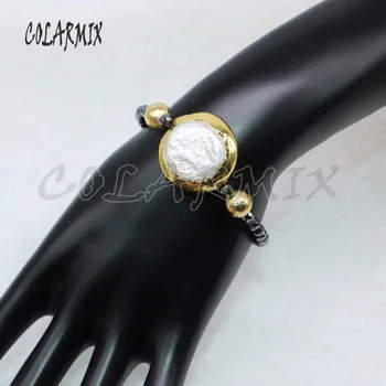 

5 pieces Pearl bracelets hematite bracelets chain adjustable retro bangle beaded crafted pearl bracelets 4849