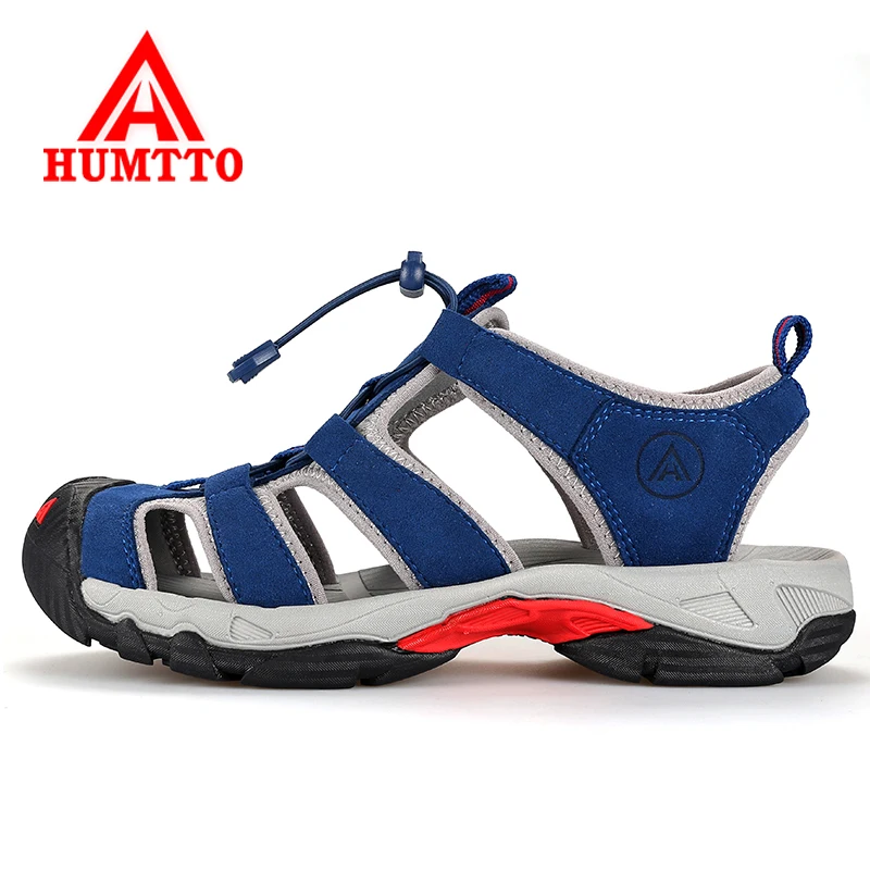 Goede Humtto Zomer Outdoor Mannen en Vrouwen Wandelen Sandalen Ademende Mens Echt Leer Strand Sandalen Koppels Klimmen Mountain Schoenen