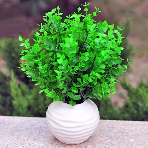 1 Pc 7 Branches Green Artificial Fake Plastic Eucalyptus Leaves Plant