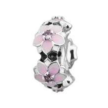 Подходит для браслетов Pandora цветение магнолии Амулеты с бледно-вишневая эмаль стерлингового серебра 925 пробы-ювелирные изделия бусины