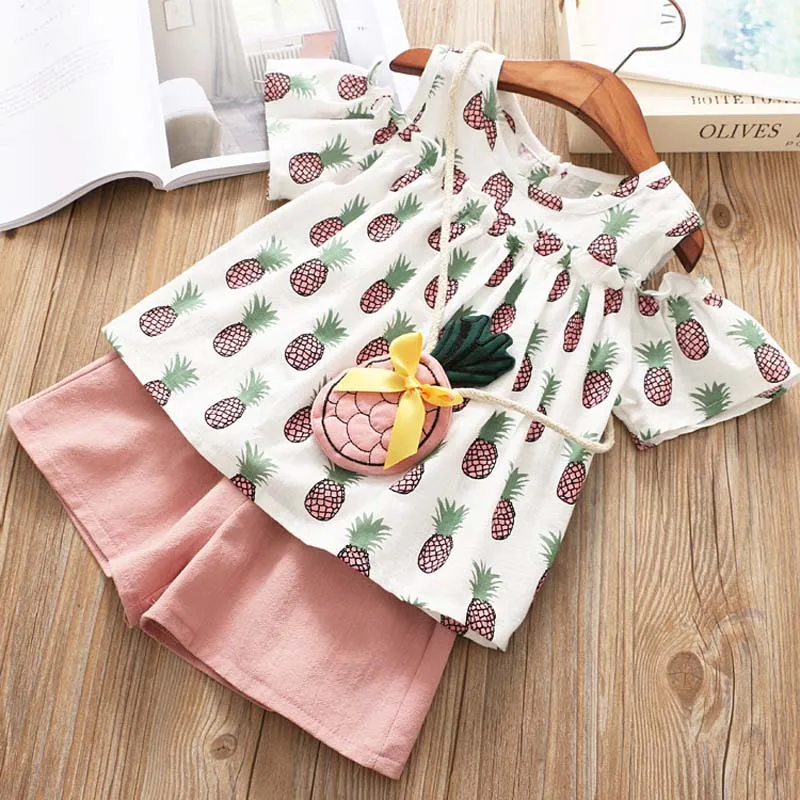 

Girls Suits 2019 Summer Style Kids Beautiful Floral Flower Sleeve Children O-neck Clothing Shorts Suit With Belt 2Pcs Clothes