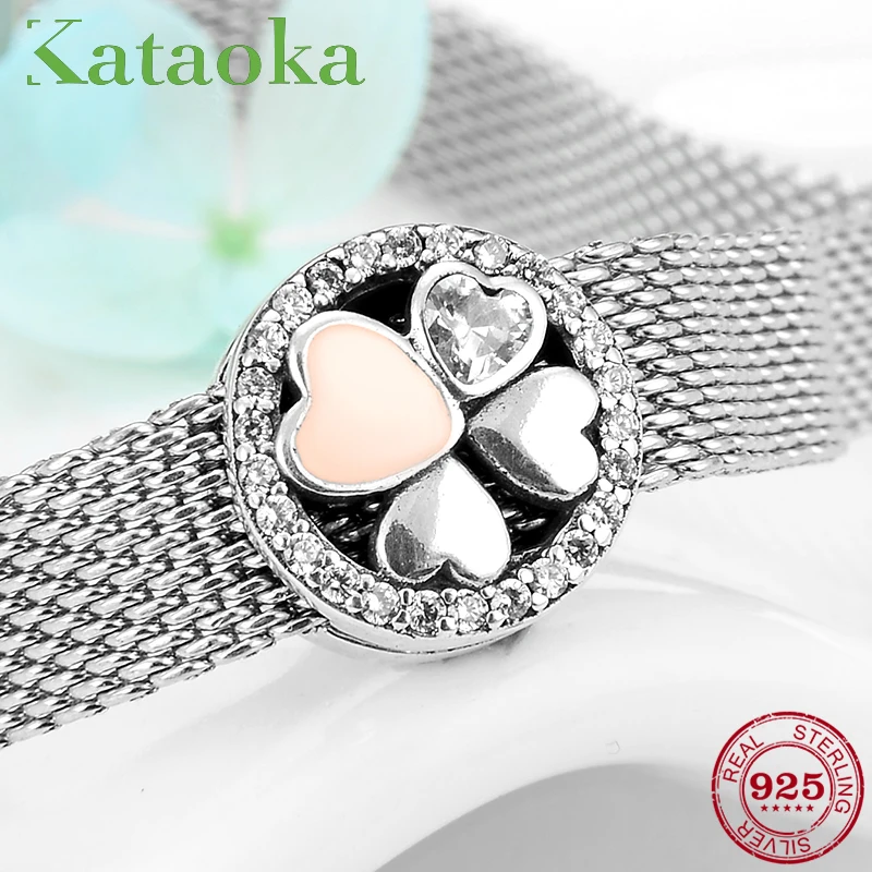 

Hot sale 925 Sterling Silver Hearts Four-leaf clover Charms Clips Beads fit Original silver 925 reflections Bracelets Jewelry