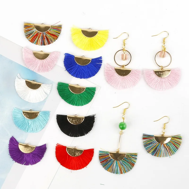 10 Colors Metal Polyester Silk Tassel Fan Shaped Tassel Fringe for DIY Craft Jewelry Findings Keychain Earring Accessories