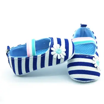 

Girls Flower Cotton Shoes Soft Soled Striped Crib Shoes Newborn Baby Age 0-18M