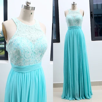 

Sky Blue A-Line Halter Floor-Length Chiffon Prom Party Formal Evening Dress M 262914