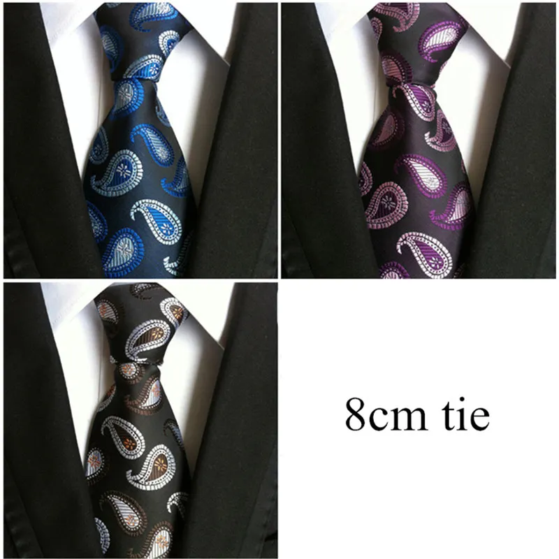 

8cm Fashion Paisley Pattern Polyester Ties For Men Brand Wedding Suit Gravata Black Neck Tie Cravat Necktie Party Business