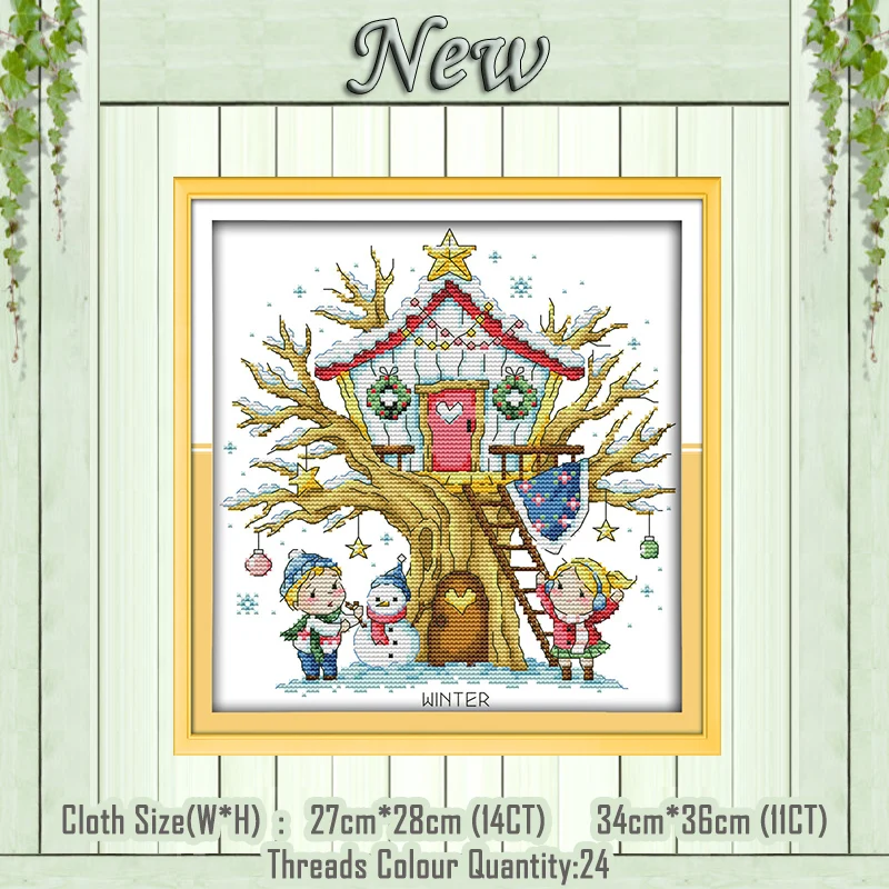 

Tree House Winter cartoon diy painting counted print on the canvas DMC 11CT 14CT kits NKF Cross Stitch embroidery needlework Set
