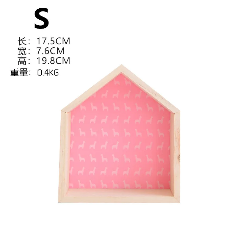 Деревянный дом формы стойки скандинавские красочные гостиная детская комната настенные держатели для подвесного хранения Творческое Оформление рабочего стола полки - Цвет: Pink-S