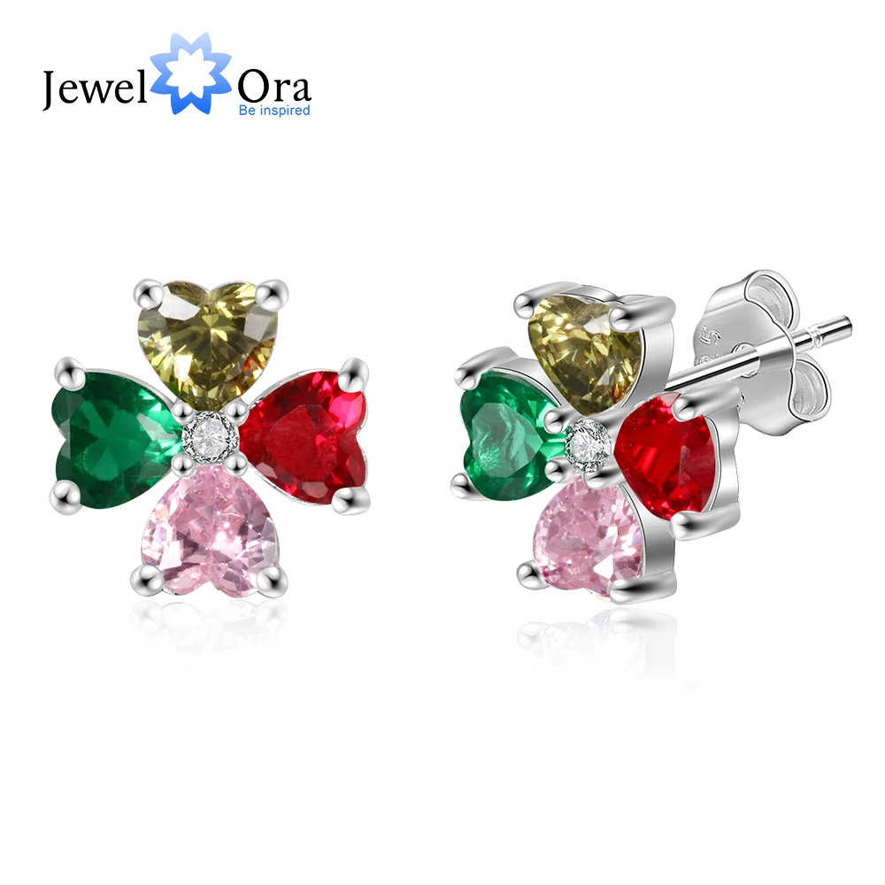 Персонализированные цветочные серьги-гвоздики с 4 камнями по месяцу рождения DIY Индивидуальные Сердце камни серьги для женщин(Jewelora EA103253
