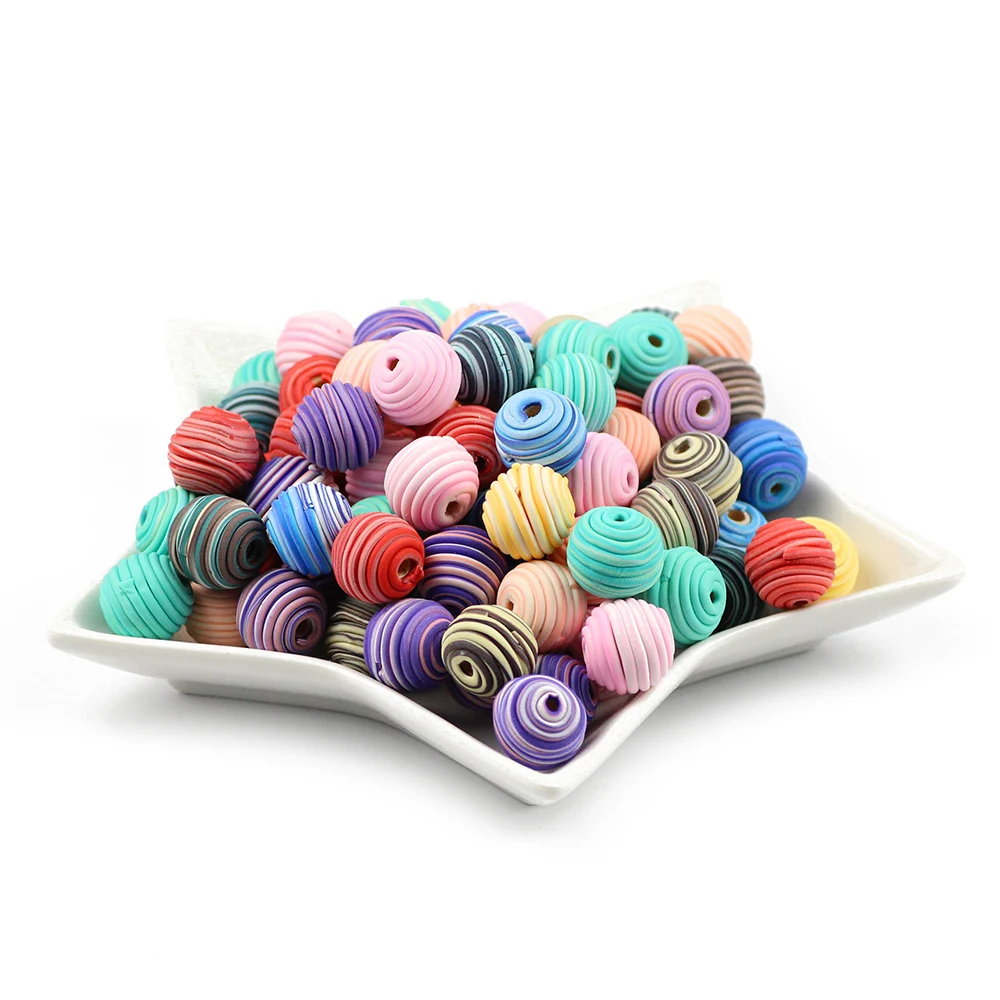 

JHNBY 15mm Big Round Polymer Clay Beads Jewelry Making Diy Handmade Spacer Perles Random Spiral Pattern Fimo Beads Wholesale