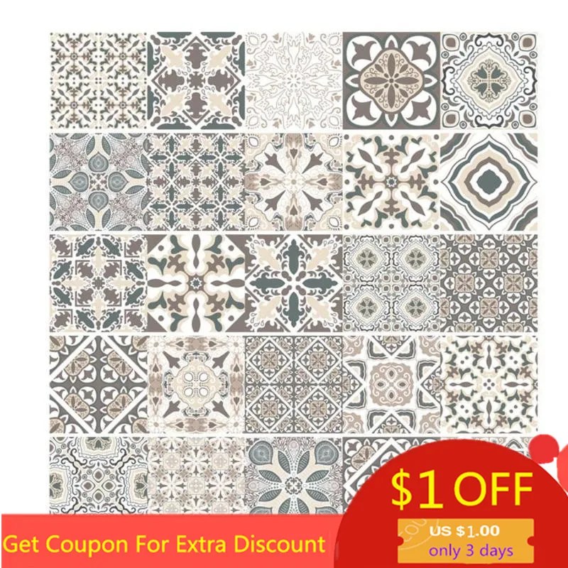 Arabic Retro Tile Stickers For Kitchen Bathroom PVC Self Adhesive Wall Stickers Living Room DIY Decor Wallpaper Waterproof Decal