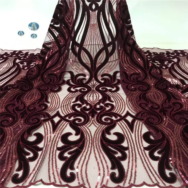 Африканское фиолетовое кружевное свадебное платье, блестящая Кружевная Ткань 5 ярдов, кружево для свадебных платьев в африканском стиле, ткань высокого качества, Бархатная Сетка, кружево SJ374