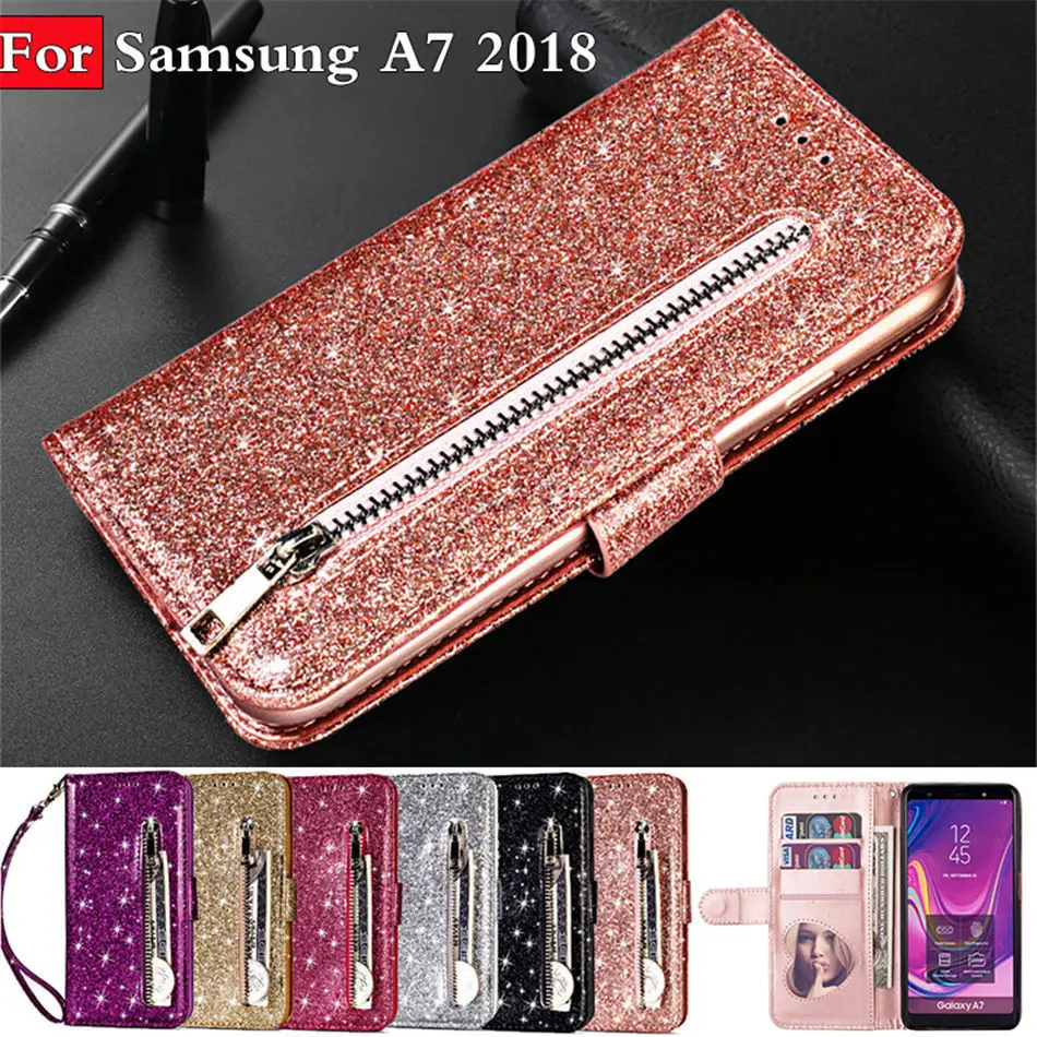 

Bling Glitter Case For Samsung Galaxy A7 2018 Case Wallet Leather Phone Case Samsung Galaxy A7 2018 A750 Flip Cover Coque Funda