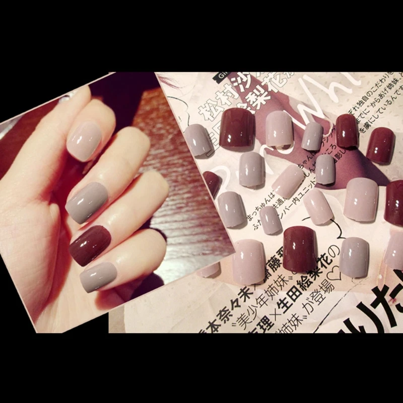 

24Pcs/Set Makeup Full Nail Tip Short Smooth False Nails Pure Color Nail Art Tool