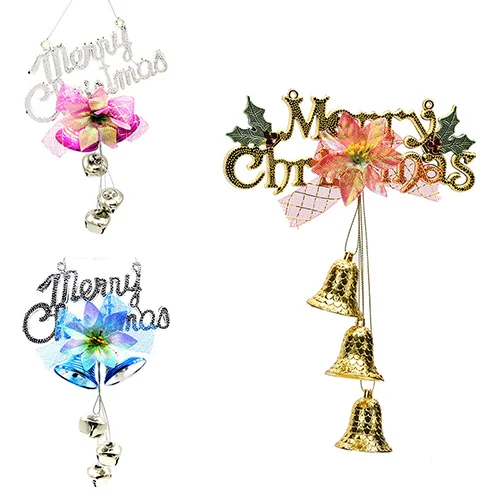 Jingle Bells Merry Christmas Decoration For Home Gold Xmas Bells Pendant & Drop Ornaments Christmas Tree Garland Hanging Decor