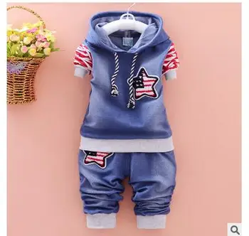 

2017 boys fall two-piece hooded children's clothing 1-3 year old child baby Korean denim suit free shipping