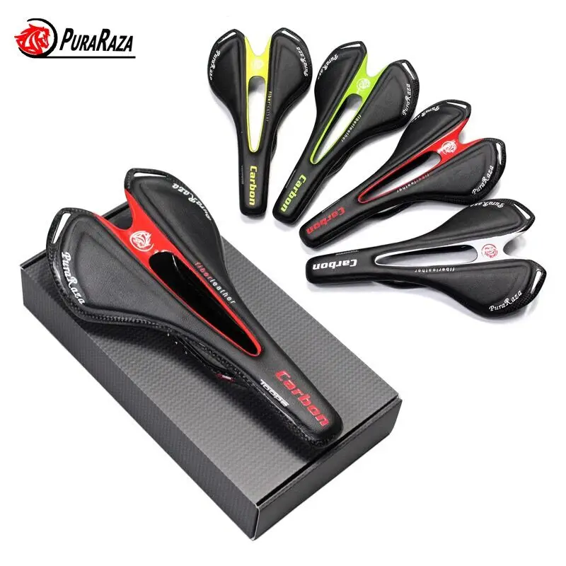 

Raza Carbon Fiber MTB Mountain Road Bike Saddle Seat Comfort Genuine Leather Racing Seats Hollow Design Bike Racing Saddle