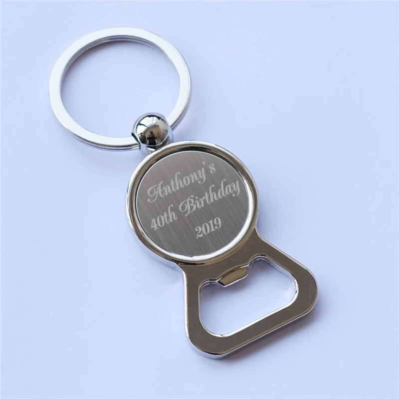 

50x Personalised Key Ring Beer Bottle Openers Custom Chrome Keychain Wedding Gift Birthday Souvenir Party Favor, Free Engraving