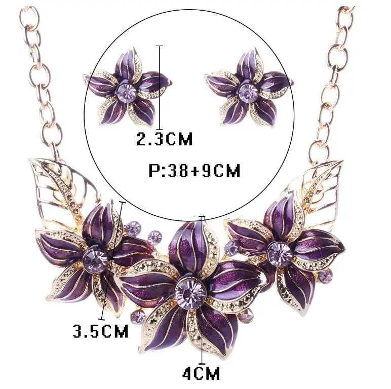 Jewelry Sets Austrian Crystal Enamel Flower Jewelry Sets for Women African Costume Jewelry Maxi Necklace Earring Set XY-N404