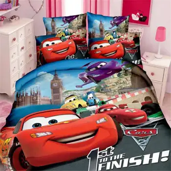 

cool lighting Mcqueen duvet cover set red cars disney cartoon bedding sets 3 pieces boy's room decor 1*quilt cover+2*pillow case