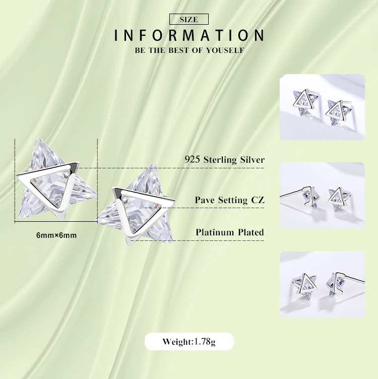 Colusiwei, Роскошные, настоящие, 925 пробы, серебряные, треугольные, прозрачные, CZ, трендовые, серьги-гвоздики, очаровательные, милые, серьги для девочек, хорошее ювелирное изделие