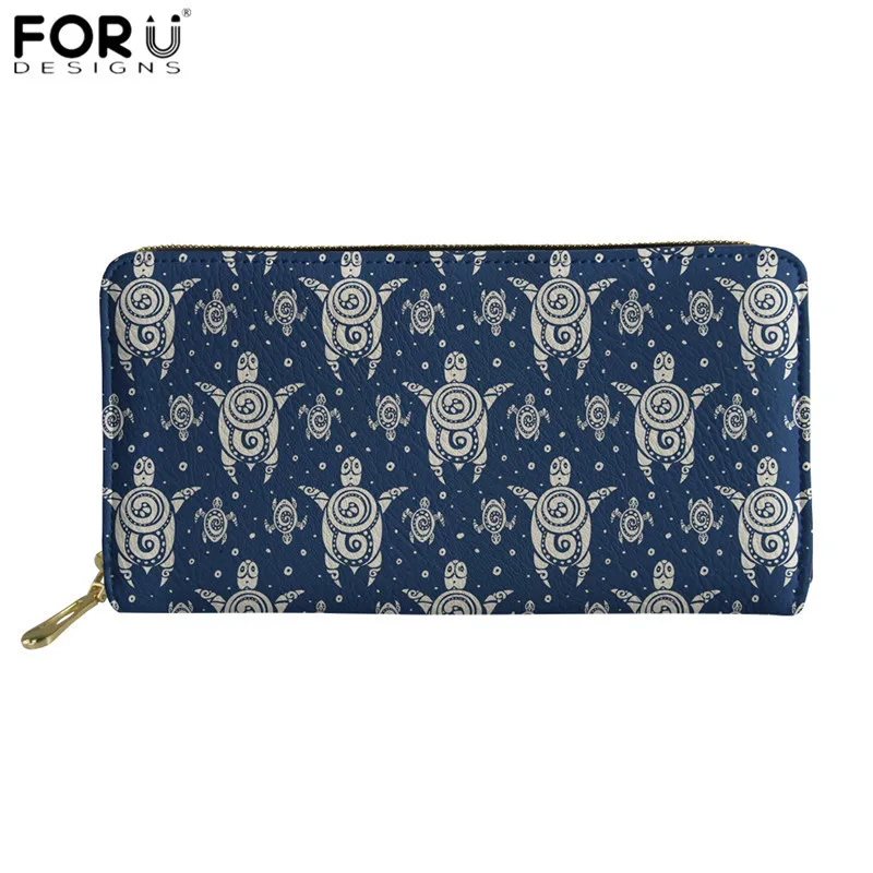 Women Wallet Purse Blue Sea Turtle Clutch Bag Leather