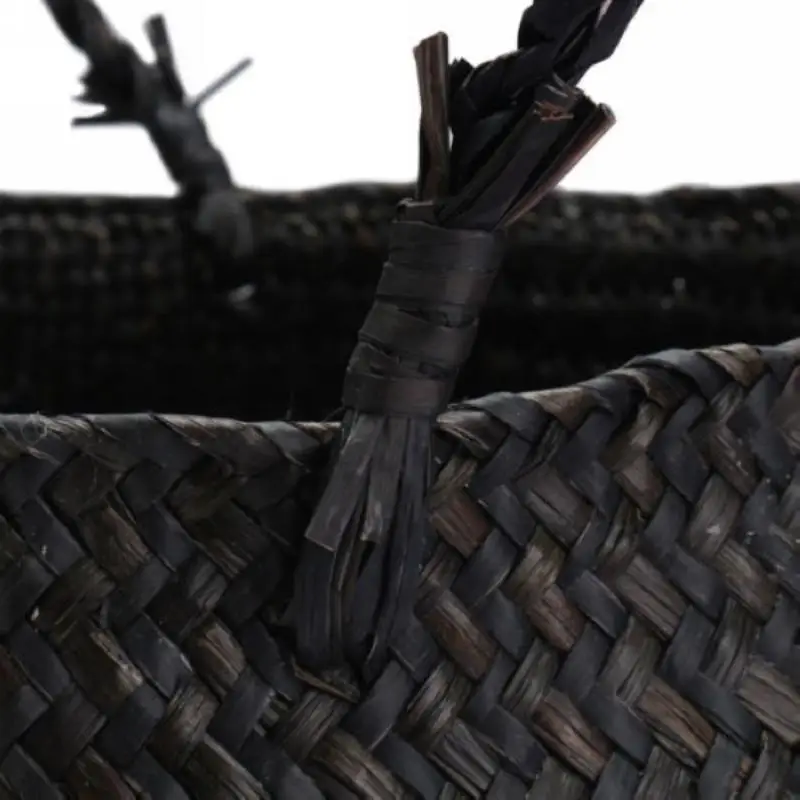 Mayitr Seagrass Belly Basket Storage Bag Holder Plant Pot Home Decoration Black