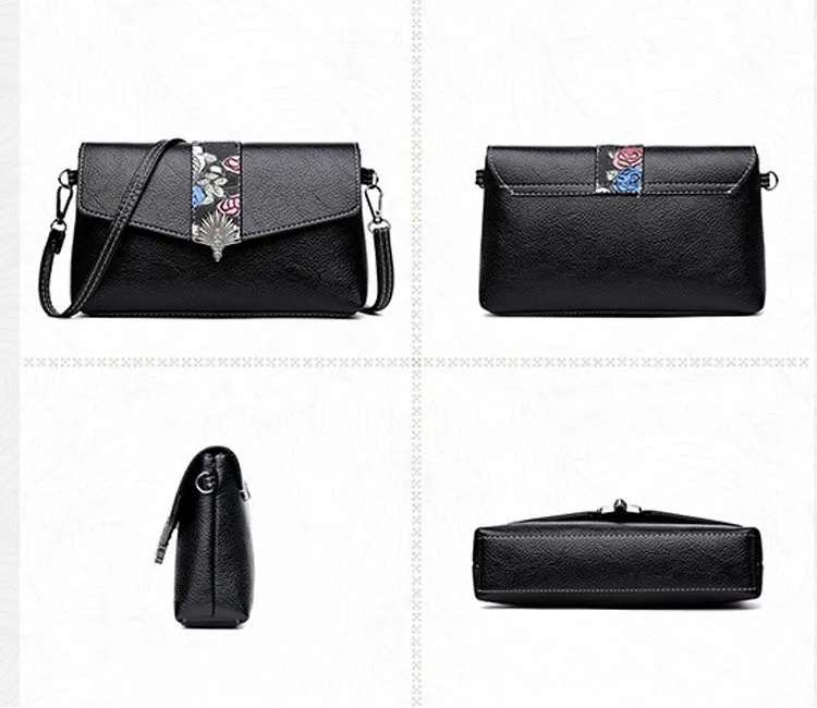 Women's Vintage Floral Printing Messenger Bag Female Black Brown Red Crossbody Flap bag Women Fashion Small Phone Purse Handbags (4)