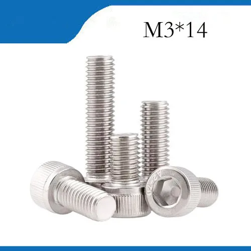 

Free shipping M3*14 50pcs 304 high quality stainless steel hexagon socket head screw, stainless steel nail DIN912bolt satinless