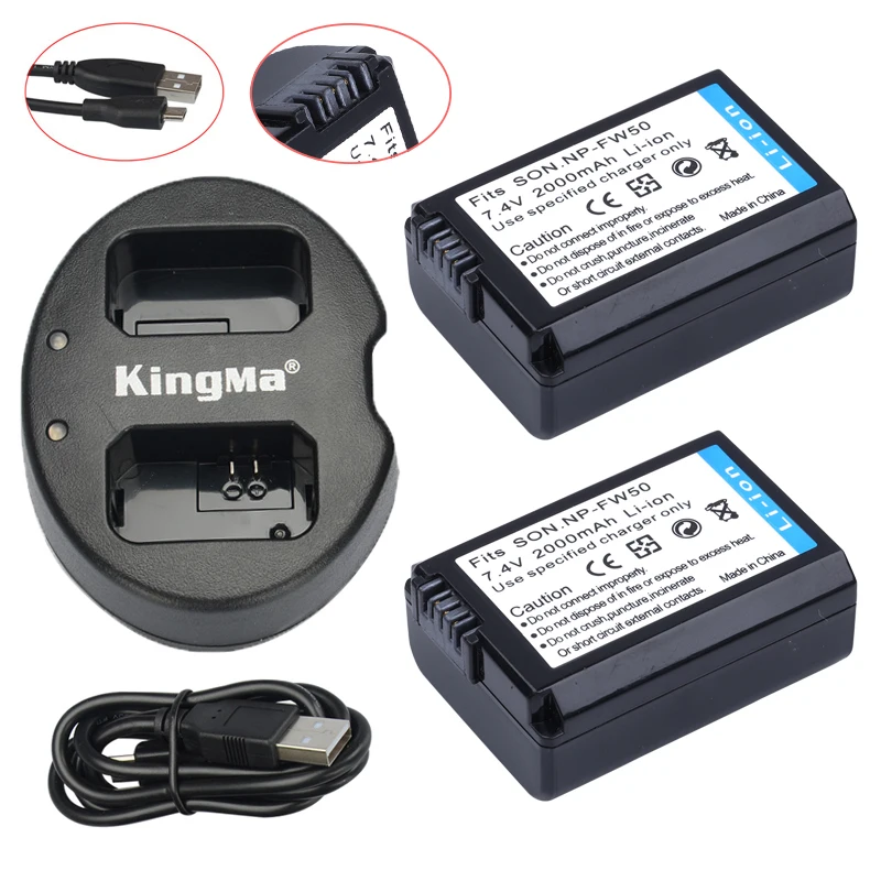 2 Pz Np-Fw50 Np Fw50 Batterie + Usb Doppio Caricatore Per Sony Nex-5 Nex-5A Nex-5C Nex-5D Nex-5Db Nex-5Hb Nex-5K Alpha 7R Ii Fotocamera