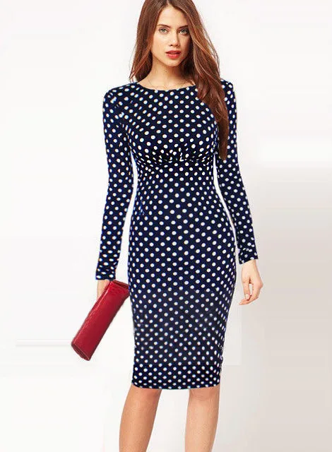 Wholesale 2017 New Fashion Womens Patchwork O Neck FullSleeve Tropical Print dots Wear to Work Party Bodycon Sheath Pencil Dress Buy Cheap 2017 New Fashion Womens Patchwork O Neck FullSleeve Tropical Print dots Wear to Work Party Bodycon Sheath Pencil Dress