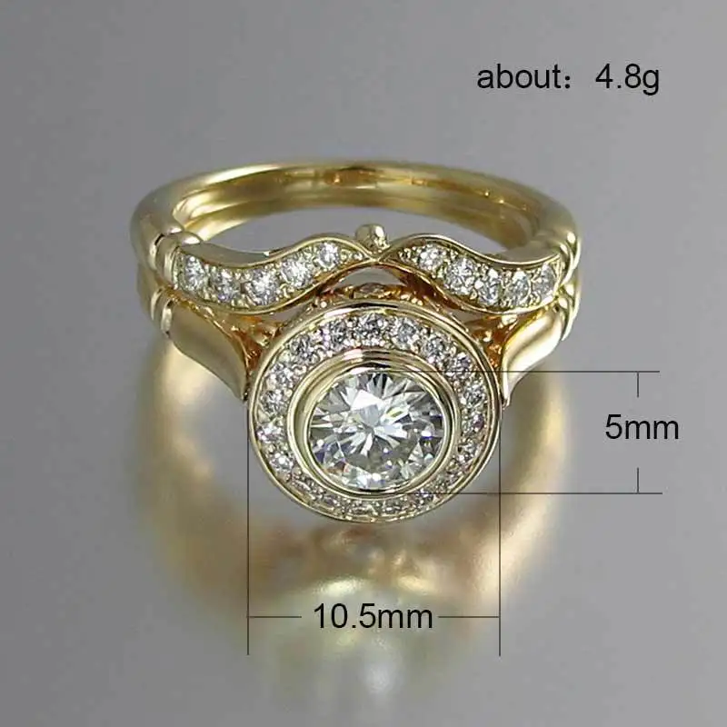 Роскошное Женское Обручальное кольцо, набор, винтажное Кристальное желтое золото, заполненное цветом, штабелируемое кольцо, обещающее обручальное кольцо для женщин
