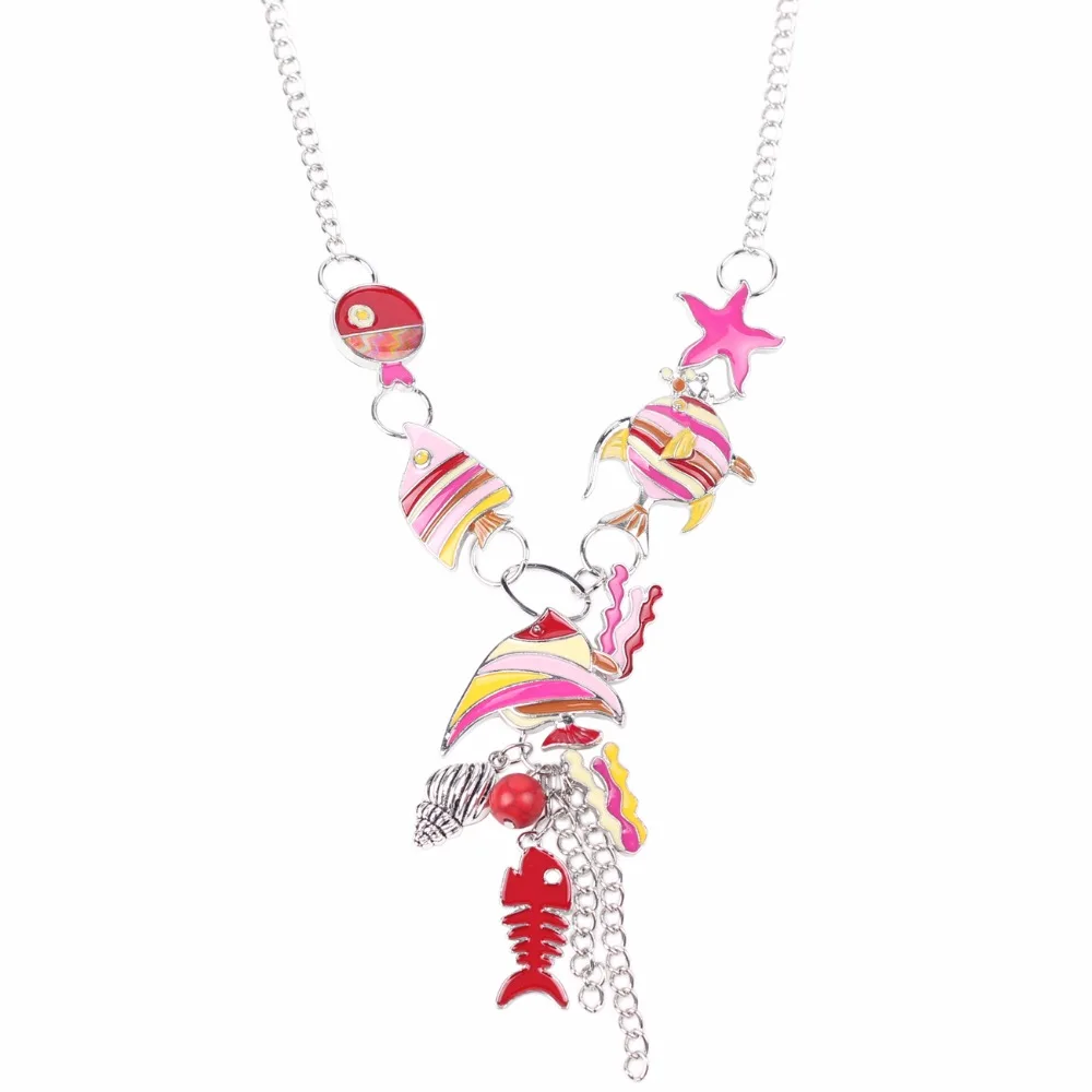 Женское эмалированное ожерелье Bonsny макси с кулоном в виде морской рыбы Массивное