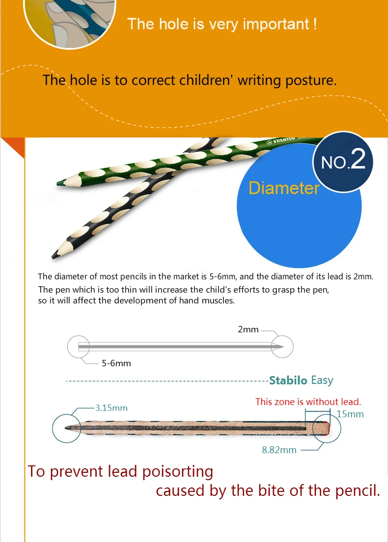 6 шт./лот, немецкие цветные карандаши Stabilo 332#, цветные карандаши с отверстиями, правильные Детские карандаши для обучения написанию осанки, 11 цветов