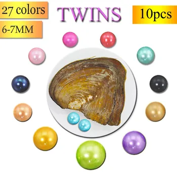 

Wholesale 10pcs AAA Round Twin Akoya Pearls in Oyster Pearl Party Gift Mussel with 6-7MM Double Pearls Free Shipping FP353